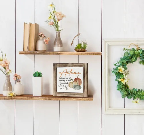 Vista 5 de Letrero de madera de otoño, decoración de otoño, caja de placas de madera, decoración de escritorio, decoración del hogar, letrero de calabaza