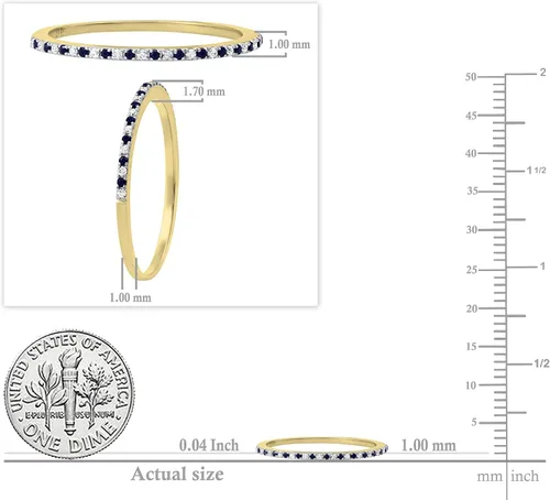 Vista 5 de Dazzlingrock Collection Anillo redondo de zafiro azul y diamante blanco de media eternidad para mujer en oro