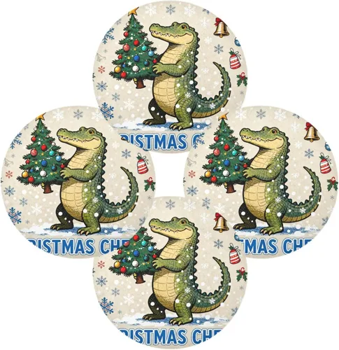 Vista 2 de Merry Christmas Crocodiles Plastic Round placemats placemats for Kitchen Table Washable Set of 4 15x15 in manteles redondos para mesa