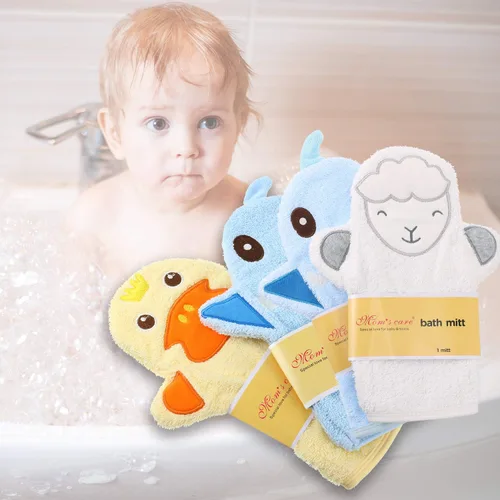 Vista 5 de Shappy 4 piezas de guantes de baño para bebé, guantes de panda para niños, toallas suaves para niños, diseñados en lindo animal, pato amarillo