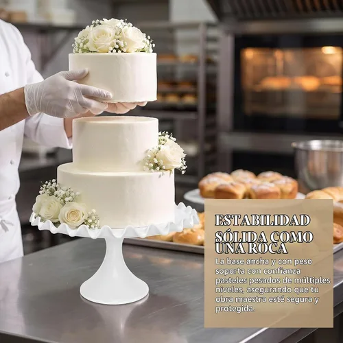 Vista 3 de Soporte redondo de porcelana para tartas de 12 pulgadas, soporte de postre blanco para bodas, fiestas de cumpleaños