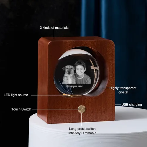 Vista 4 de Bola de cristal personalizada luz nocturna personalizada 3D fotos de cristal base LED con luz colorida, regalo personalizado para mujeres, hombres