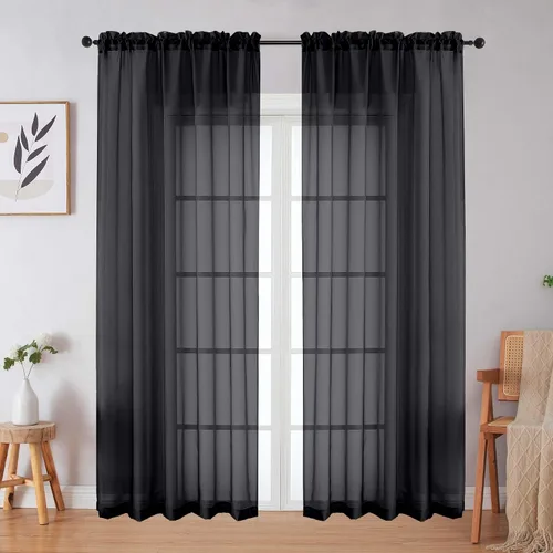 Vista 95 de 2 paneles de cortinas traslúcidas blancas para dormitorio, sala de estar, 96 pulgadas de largo, modernas, suaves, ligeras, con bolsillo para barra