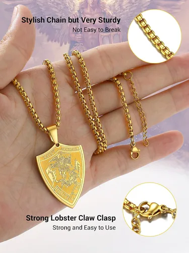 Vista 4 de Prosteel. - Collar con dije y cadena de San Miguel Arcángel, joyería religiosa católica.