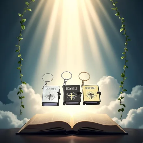 Vista 3 de 3 llaveros de la Biblia, llaveros de la Biblia real en miniatura, llaveros para colgar en el bolso, regalo de Navidad, recuerdos religiosos, negro