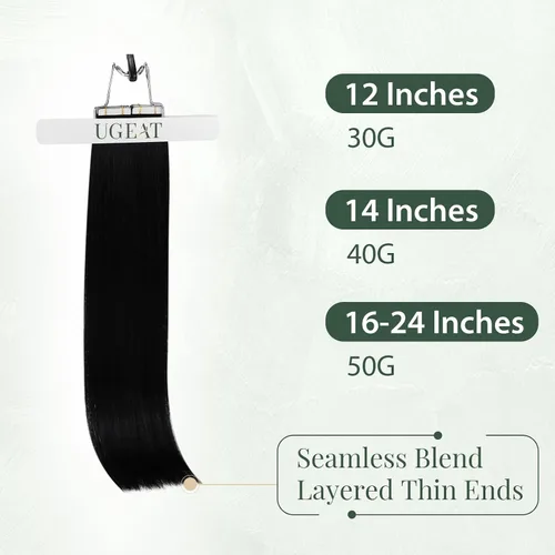 Vista 2 de Ugeat Extensiones de cabello humano con cinta invisible, extensiones de cabello negro con cinta, extensiones de cabello humano negro azabache