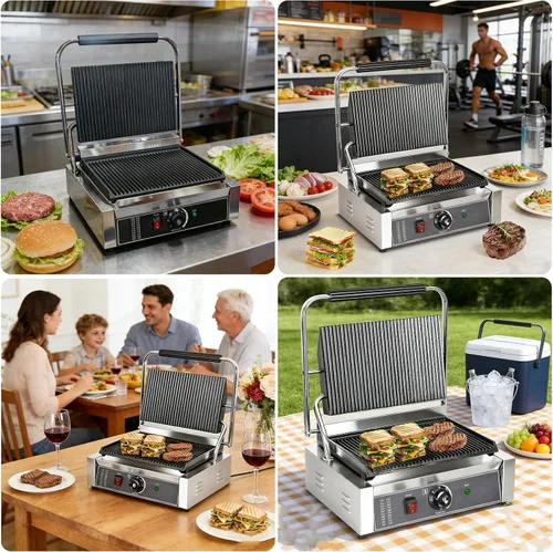 Vista 8 de CTJ Prensa comercial de sándwich de acero inoxidable 2200W de Panini Press