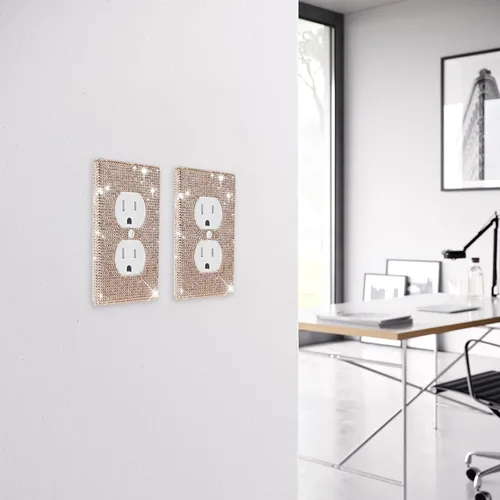Vista 4 de Alanfox 2 placas de pared con diamantes de imitación de cristal dorado, cubiertas brillantes para interruptor de luz, cubiertas de placa de pared