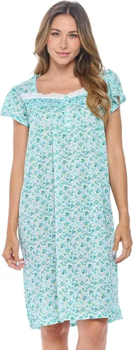 Vista 18 de Casual Nights Camisón de manga larga para mujer, diseño floral. Azul