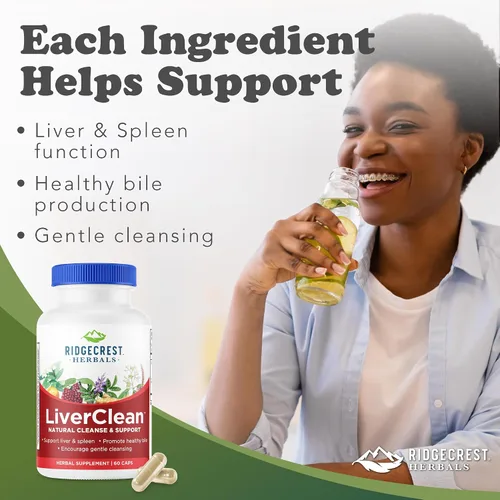 Vista 2 de Ridgecrest Herbals LiverClean, Suplemento de apoyo hepático a base de hierbas, cardo bendito, diente de león, desintoxicación, apoyo de limpieza
