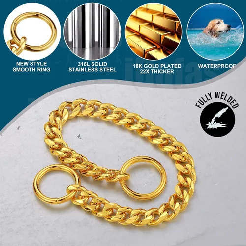 Vista 4 de Collar dorado para perro de 0.394 pulgadas, collar de cadena de acero inoxidable resistente para perros (10 pulgadas)