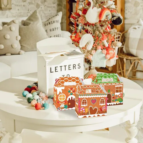 Vista 6 de Paquete de 24 cajas de regalo de fiesta de Navidad, 3D de pan de jengibre con impresión de Navidad para la casa, cajas de regalo para Navidad