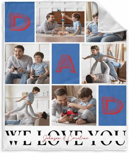 Vista 47 de InterestPrint Manta personalizada para papá de parte de hija e hijo, manta de cama personalizada con el texto "Best Dad Ever" con Love You Daddy, 7