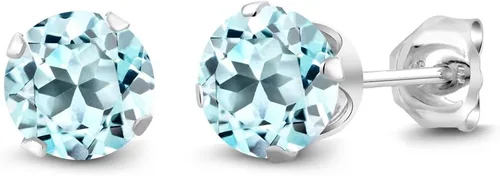 Vista 30 de Gem Stone King Aretes redondos de plata de ley 925 con piedra natal de 0.236 in para mujer