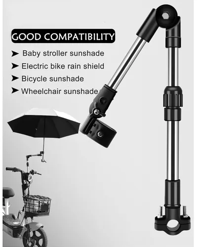 Vista 8 de Portaparaguas para bicicleta para silla de ruedas y andador, abrazadera ajustable de acero inoxidable resistente - Se adapta a tubos de 0.8-1