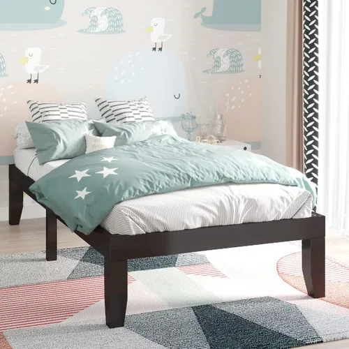 Vista 2 de KOTEK Base de cama de plataforma de madera maciza de 14 pulgadas, base de colchón con soporte de listones de madera, base de cama de madera de goma