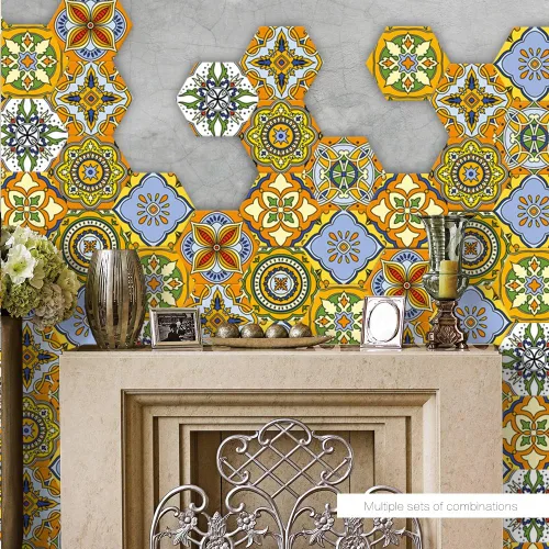 Vista 4 de Alwayspon 10 calcomanías hexagonales antideslizantes para el suelo, para decoración del hogar, despegar y pegar, autoadhesivas, para sala de estar