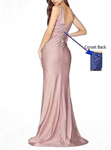 Vista 2 de Vestidos de dama de honor sin mangas con cuello en V para mujer, vestido largo de gasa para fiesta