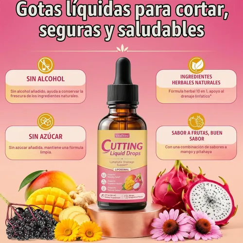 Vista 7 de Gotas de drenaje linfático, sin alcohol, sabor a fruta de dragón y mango, 2 Gotas líquidas de corte para apoyo linfático, con equinácea, saúco