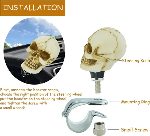 Vista 2 de Volante giratorio con diseño de calavera divertida perilla suicida para la mayoría de vehículos de transmisión automática manual (beige)