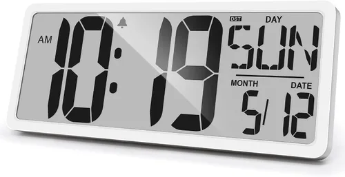 Vista 13 de Reloj Atómico 15" Reloj de Pared Digital Reloj de Pared Atómico Funciona con Pilas Reloj de Alarma Digital Grande con Día, Fecha y Temperatura