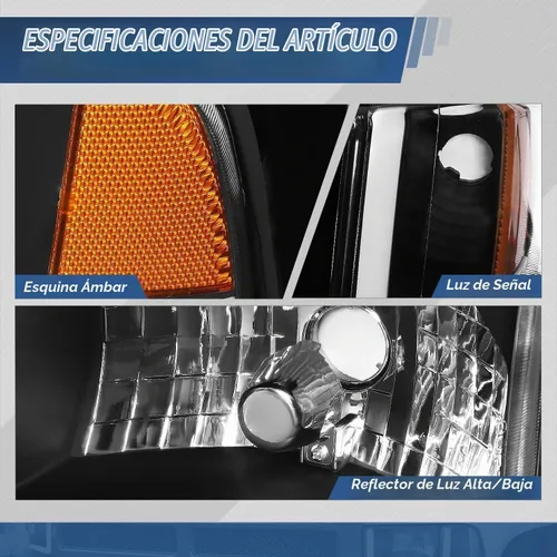 Vista 4 de Auto Dynasty Conjunto de Faros LED DRL Compatible con Dodge Ram 1500 2500 3500 de 1994-2002, 4 Piezas Faros Halógenos de Repuesto con Doble Luz