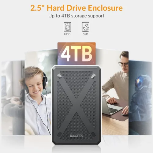 Vista 2 de iDsonix Carcasa para disco duro de 2.5 pulgadas, 6Gbps USB C 3.1 a SATA III Caja de disco duro externo sin herramientas para SSD HDD de 0.276