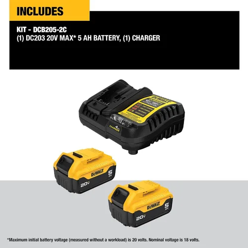 Vista 2 de DEWALT Paquete de 2 baterías de iones de litio de 20 V máx, 5.0 Ah (DCB205-2c)