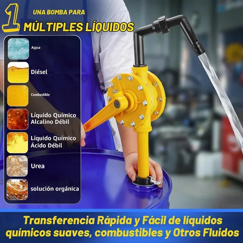 Vista 3 de Bomba de tambor de 15-55 galones, flujo de 10 GPM, bomba de líquido químico resistente a la corrosión, bomba de barril rotativa operada a mano