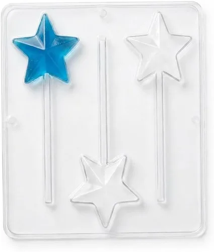 Vista 2 de 3374 Star Lollipop - Molde de caramelo de chocolate, plástico transparente, 3 cavidades, 2.5 pulgadas