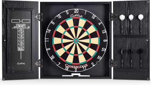 Vista 9 de EastPoint Belmont Dart Board Cabinet, 6 Steel Tip Darts, Game Room Decor Negro