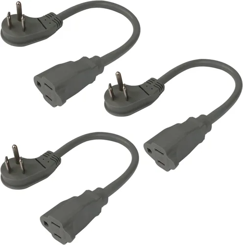 Vista 21 de EP Paquete de 3 cables de extensión de enchufe plano de 1 pie, cable de extensión de perfil bajo negro de 16 AWG de 3 clavijas para interiores