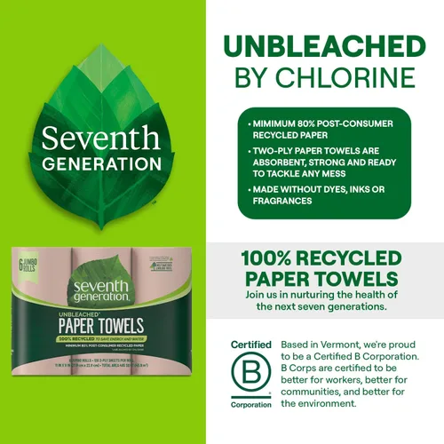 Vista 7 de Seventh Generation Toallas de papel sin blanquear, 100% papel reciclado, 6 unidades, paquete de 4