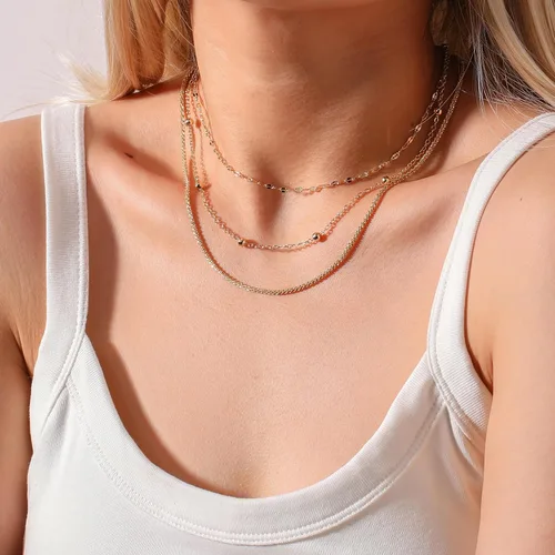 Vista 5 de WEDDINEN Juego de collares de oro en capas para mujer, collar de cadena delicado, simple, multicapa, ajustable, moderno