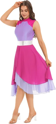 Vista 3 de Shinsto Vestido de baile litúrgico sin mangas con bloques de color para mujer, túnica de baile lírico