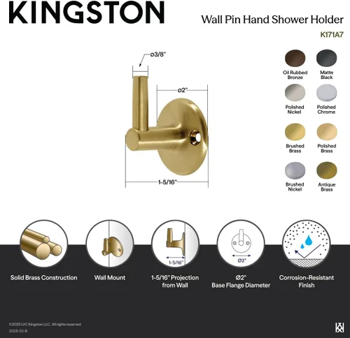 Vista 3 de Kingston Brass K171A8 Designer Trimscape - Pin de ducha para conector de ducha, níquel cepillado, 2 x 2 x 1.25 pulgadas