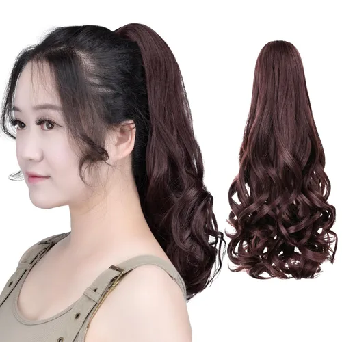 Vista 79 de SYXLCYGG Auburn Clip Cola de caballo Clip Cola de caballo Extensión de cola de caballo ondulado 10 pulgadas 3.5 oz pelo sintético falso pieza