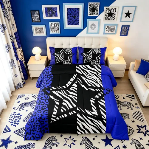 Vista 16 de Manfei Juego de edredón con estampado de leopardo, tamaño individual, juego de ropa de cama con estampado de guepardo marrón y negro, 2 piezas Negro