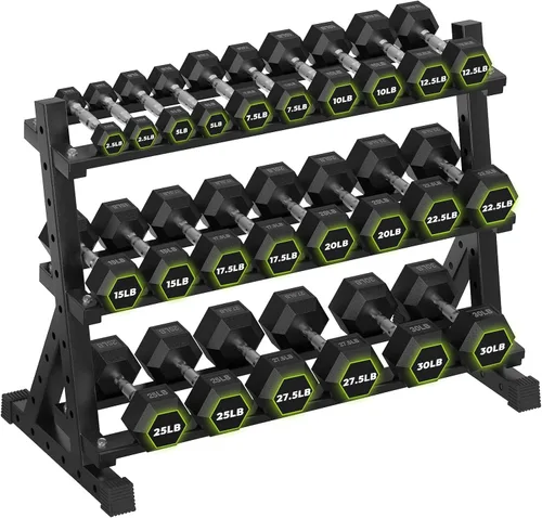 Vista 21 de HANDBODE Dumbbell Set with Rack, Rubber Coated Fixed Dumbbells 360-790 lbs Heavy Duty Hexagonal Weights, Non-Roll Hexagon Shape for Stability