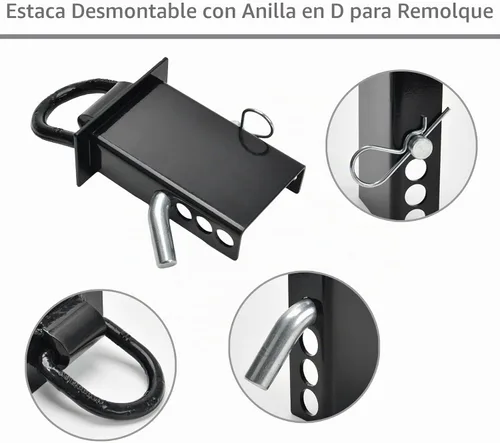 Vista 3 de 2 anillos en D resistentes de 18000 libras de 5/8 pulgadas para estaca de remolque, 4 agujeros de ajuste de bolsillo de estaca, compatibles