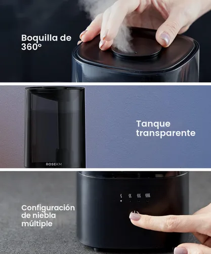 Vista 5 de ROSEKM Humidificadores para dormitorio (1.1L), pequeño humidificador de niebla fría para hogar, plantas y guardería de bebé, humidificador