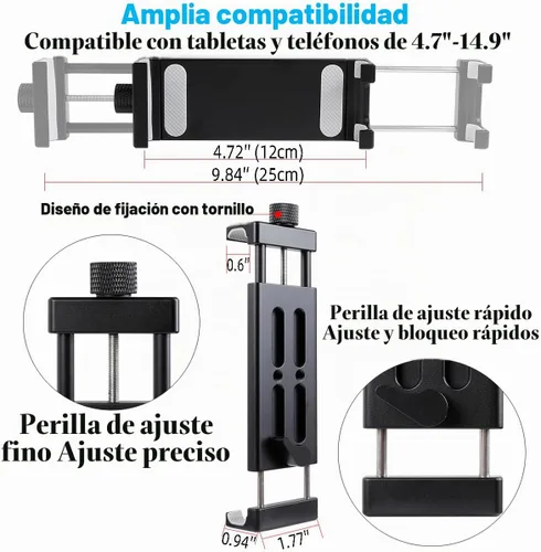 Vista 4 de Soporte para tablet con base de taladro resistente de aluminio para iPad Pro de 4.7 a 15 pulgadas, Mini, Samsung Galaxy Tab, Surface, brazo