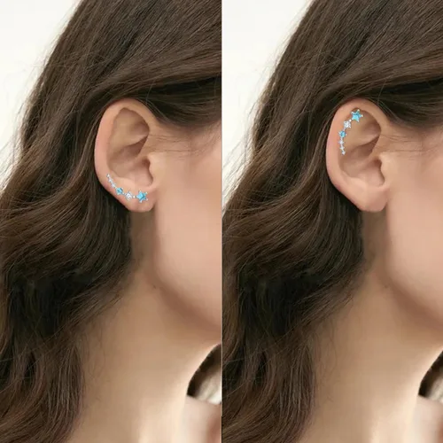 Vista 8 de Dreamboat Aretes de trepadores de orejas de estrella para mujeres y niñas, aretes de plata de ley, aretes envolventes de piedra lunaágata musgoópalo