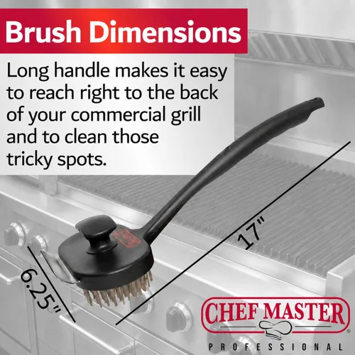 Vista 6 de Chef-Master 90051 Char-Broiler BBQ Grill Brush Mango extra largo de 17 pulgadas Cerdas de alambre duraderas Mango doble de agarre extra