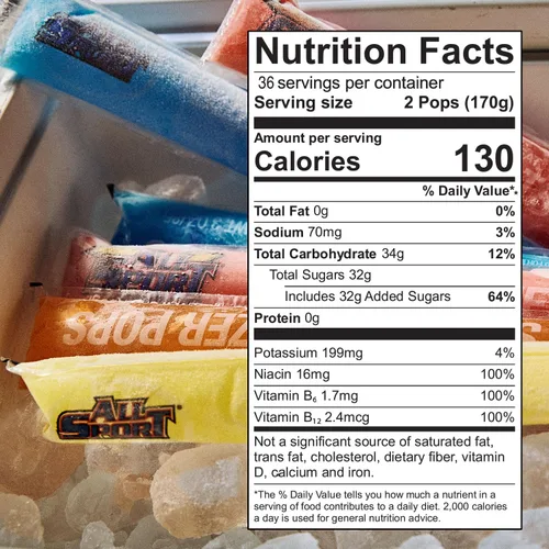 Vista 2 de All Sport Hydration Freezer Pops, 36 CT (todo deporte) Vitaminas B y potasio; Hielo Raz azul, lima limón, ponche de frutas, naranja