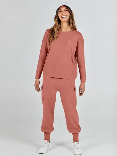 Vista 8 de ANRABESS Conjuntos de dos piezas para mujer, conjuntos de suéter de punto de manga larga, sin botones, pantalones cargo para correr, conjunto a
