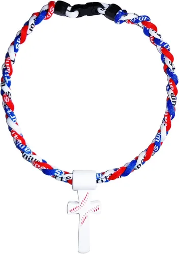 Vista 7 de Collar de cuerda de béisbol con cruz de silicona