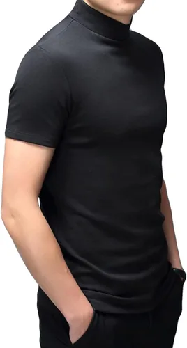 Vista 2 de Camiseta de manga corta para hombre, básica, cuello alto, ajustada, sin botones, térmica, sólida