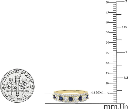 Vista 15 de Dazzlingrock Collection Anillo de boda de 9 piedras de zafiro azul princesa y diamante blanco redondo de 0.098 in cada uno en oro de 14 quilates