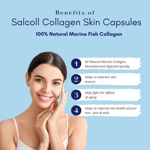 Vista 2 de Salcoll Pure Marine - Cápsulas de colágeno para la piel (120 unidades) – Suplemento antienvejecimiento para mujeres y hombres, aumenta el colágeno